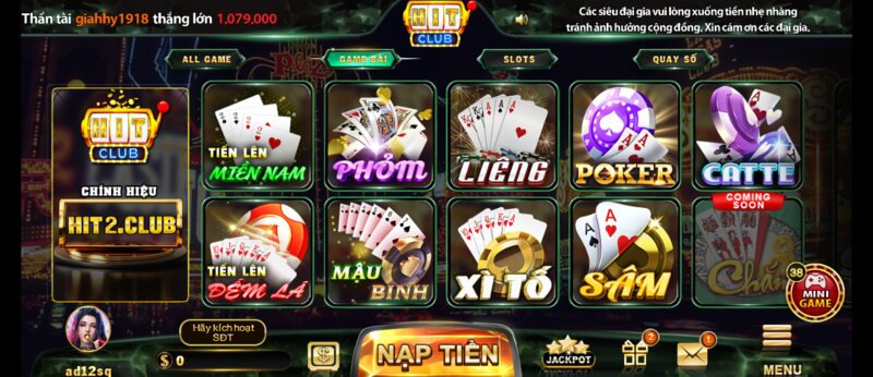 Ưu điểm về game bài của Hit Club