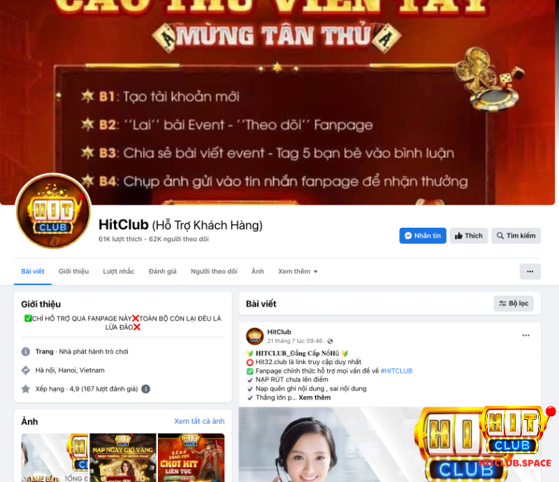 Liên hệ Hit Club qua Fanpage Facebook